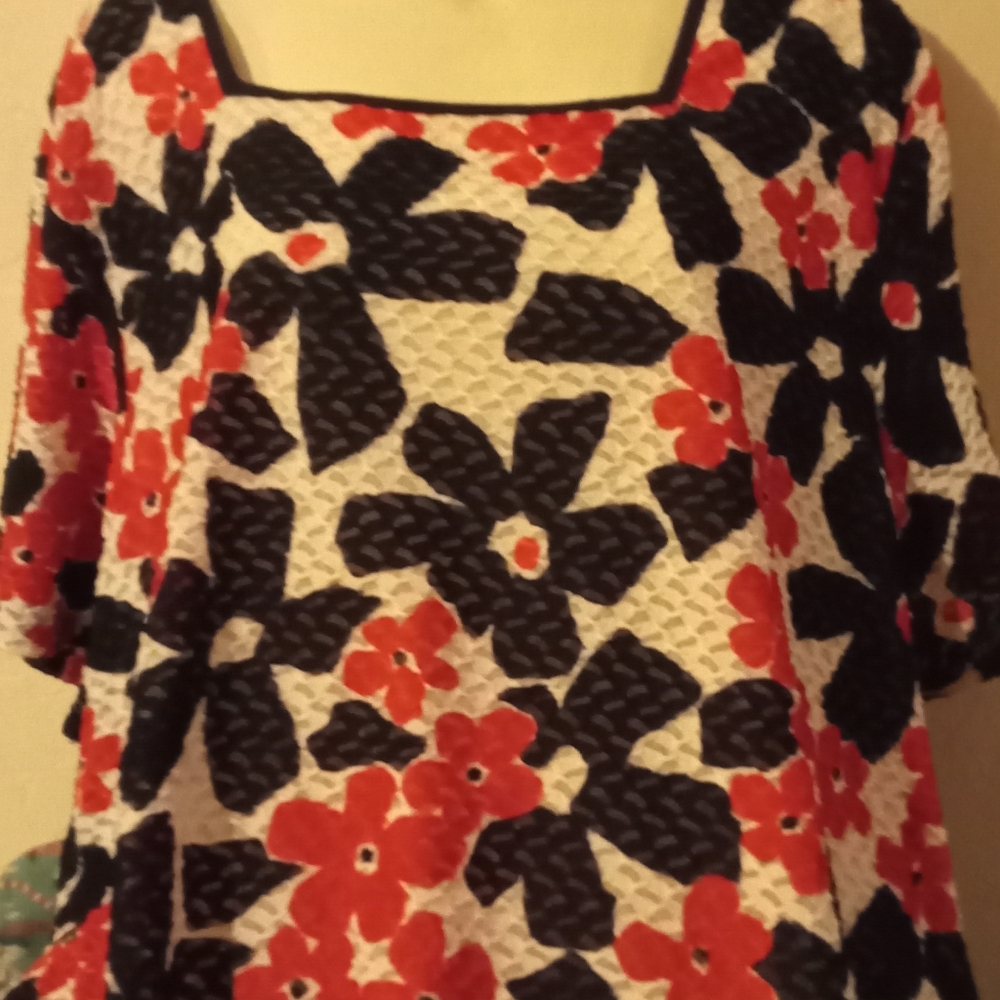 Flower blouse for women red dark blue flowers short sleeve plus size 3x